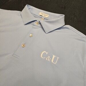 Peter Millar Summer Comfort Polo Shirt Mens XL Blue White Stripe C&U Logo Golf